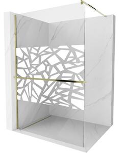 Mexen Kioto+ душ кабина с рафт Walk-in 90 x 200 см, бял мотив, златно - 800-090-121-50-85