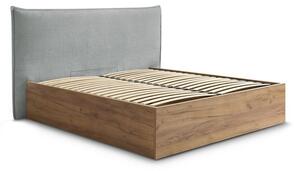 Светлосиво тапицирано двойно легло 160x200 cm тапицирано/ПДЧ с място за съхранение с включена подматрачна рамка Charlie – Bobochic Paris