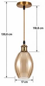 BRILAGI-LED Полилей на кабел RETRO GLASS 1xE27/60W/230V Ø 17 cm златист/димно бежово