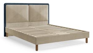 Синьо /бежово тапицирано двойно легло 140x190 cm тапицирано с включена подматрачна рамка Mara – Bobochic Paris