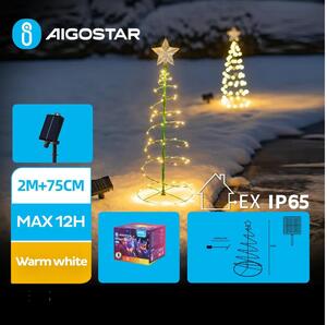 Aigostar - LED соларна коледна декорация 75см IP65, 0,26W, топла бяла