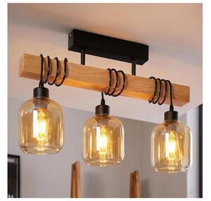 Brilagi - Потолен полилей WOOD GLASS 3xE27/60W/230V бор/черно/опушено кафяво