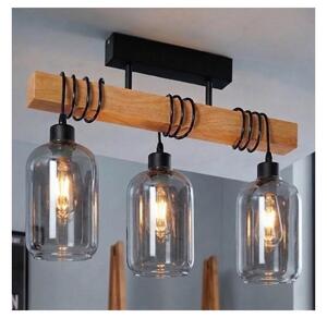 Brilagi - Плафониера WOOD GLASS 3xE27/60W/230V бор/черен/димно сив