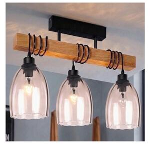 Brilagi - Плафонен полилей WOOD GLASS 3xE27/60W/230V бор/черен/опушено бежово