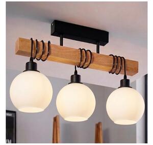 Brilagi - Прикрепен полилей WOOD GLASS 3xE27/60W/230V бор/черен/бял