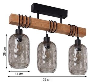Brilagi - Таванен полилей WOOD GLASS 3xE27/60W/230V бор/черен/димно сив