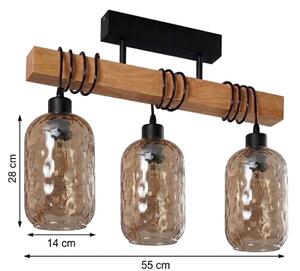 Brilagi - Плафонен полилей WOOD GLASS 3xE27/60W/230V бор/черен/димно кафяв