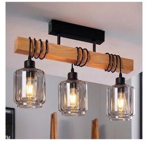 Brilagi - Плафонен полилей WOOD GLASS 3xE27/60W/230V борова/черна/димно бежова
