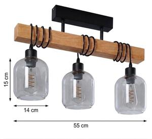 Brilagi - Повърхностно монтирана люстра WOOD GLASS 3xE27/60W/230V бор/черно/пушено сиво