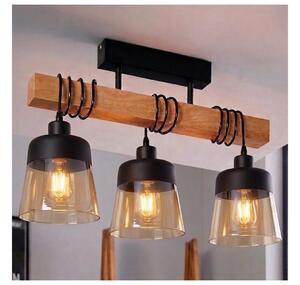 Brilagi - Плафонен полилей WOOD GLASS 3xE27/60W/230V бор/черно/опушено кафяво