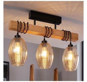 Brilagi - Плафон WOOD GLASS 3xE27/60W/230V бор/черен/димно бежов