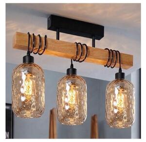 Brilagi - Плафонен полилей WOOD GLASS 3xE27/60W/230V бор/черен/димно кафяв