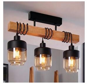 Brilagi - Повърхностно монтиран полилей WOOD GLASS 3xE27/60W/230V бор/черен/опушено кафяв