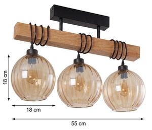 Brilagi - Плафонен полилей WOOD GLASS 3xE27/60W/230V борова/черен/опушено-кафяв