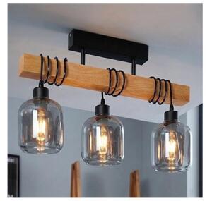 Brilagi - Повърхностно монтирана люстра WOOD GLASS 3xE27/60W/230V бор/черно/пушено сиво