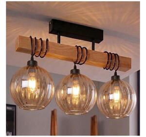 Brilagi - Плафонен полилей WOOD GLASS 3xE27/60W/230V борова/черен/опушено-кафяв