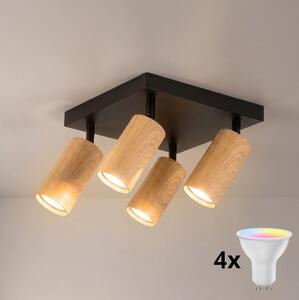 Brilagi - LED RGBW димируемо точково осветително тяло SELE SQUARE 4xGU10/6,5W/230V черно/дъб