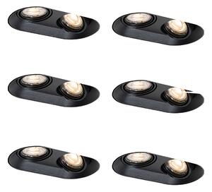 Комплект от 6 заоблени вградени спота черни GU10 50mm 2-Light - Hubs