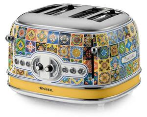 Тостер за хляб Ariete Positano 0156/0P, 1600W, 4 филии, 3 функции, 6 степени, Подвижна тава за трохи, Бял/жълт