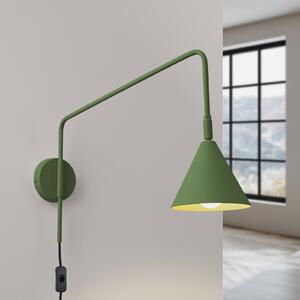 SOLLUX LIGHTING Стенна лампа LYS, маслиненозелена, Ø 14 cm, метал, щепсел, E14, Зелен, Дневна/трапезария, Метал, Скандинавски, Кръгла стена