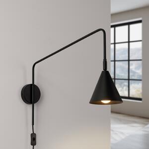 SOLLUX LIGHTING Стенна лампа LYS, черна, Ø 14 cm, метал, щепсел, E14, Черен, Дневна/трапезария, Метал, Скандинавски, Кръгла стена