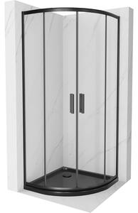 Mexen Rio полукръгла душ кабина 80 x 80 см, прозрачна, черна + душ корито Flat, черно - 863-080-080-70-00-4170B