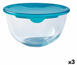 Кръгла Кутия за Обяд с Капак Pyrex Cook & Store 16 x 16 x 10 cm Син 1 L Силикон Cтъкло (3 броя)