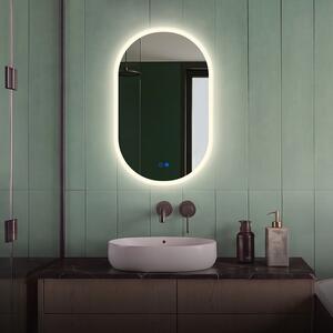 Овално осветено огледало за баня 80x50/50x80 см с Dual Color, сензорен ключ и нагревателна подложка