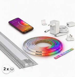 КОМПЛЕКТ 1x RGBW LED лента (бяло и цветно) 20W/230V, 2 m + 2x вграден профил 1 m