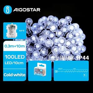 Aigostar - LED външен гирлянд 100xLED/3xAA/8 функции, 10,3 m, IP44, студено бяла светлина