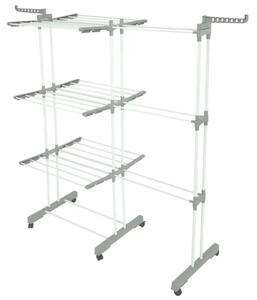 Сушилник за дрехи Kinghoff KH 2044, 30 м, До 30 кг, 3 нива, Колелца, Стомана, Бял/сив