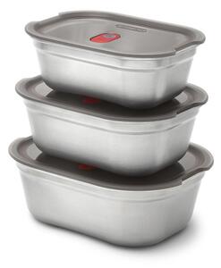 Комплект 3 бр кутии за храна Black+Blum Meal Prep FBSS-BX-PACK1, 0.6/0.9/1.2 l, Правоъгълни, Подходящи за фурна, Без BPA, Неръждаема стомана, Сив