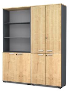 Офисен шкаф за книги Venturo меламин с врати в антрацит - дъбов цвят 160x40x200см