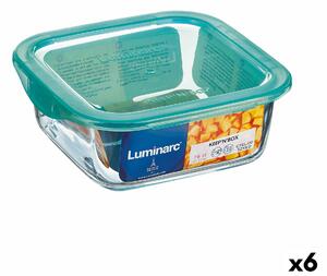 Квадратна Кутия за Обяд с Капак Luminarc Keep'n Lagon 10 x 5,4 cm цвят тюркоаз 380 ml Двуцветен Cтъкло (6 броя)