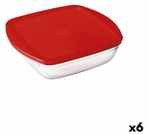 Квадратна Кутия за Обяд с Капак Ô Cuisine Cook & Store Червен 1 L 20 x 17 x 6 cm Силикон Cтъкло (6 броя)