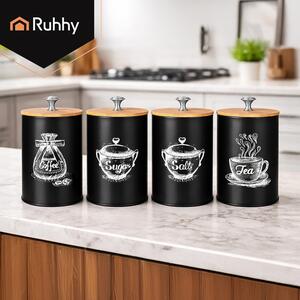 Комплект буркани за съхранение Ruhhy 24578, 4 броя по 1.5л, неръждаема стомана