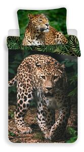 Единично памучно детско спално бельо 140x200 cm Leopard "Green" – Jerry Fabrics