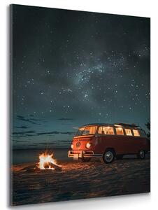 Картина на платно – Плажен огън под нощното небе – Volkswagen T1