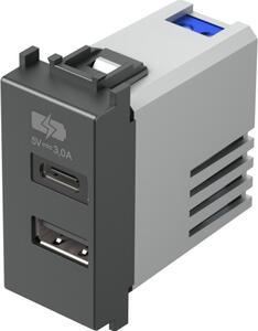 TEM Розетка 2хUSB за зареждане тип A+C 3A 15W 1M, цвят Антрацит, Modul - EM68AT