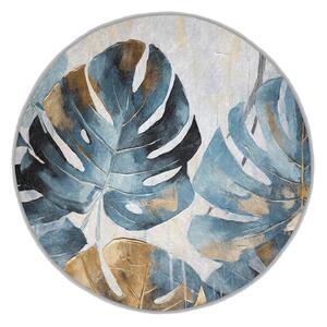 Син кръгъл килим подходящ за пране ø 80 cm Golden Leaves – Mila Home