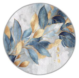 Синьо-златист кръгъл килим подходящ за пране ø 80 cm Golden Leaves – Mila Home