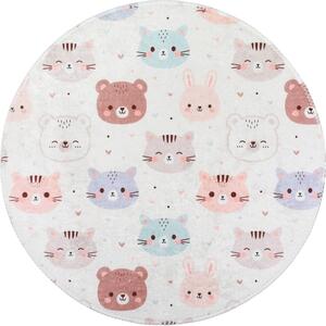 Детски килим подходящ за пране в цвят слонова кост ø100 cm Cute Animals – Vitaus