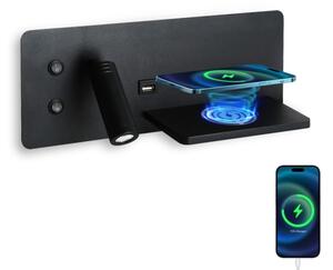 Immax 08287L-LED Стенна лампа с рафт, USB и безжично зареждане LED/3W/230V + LED/3W
