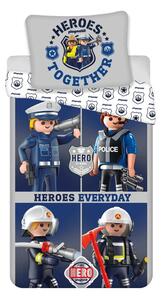 Синьо-сиво единично памучно детско спално бельо 140x200 cm Playmobil – Jerry Fabrics