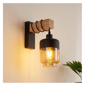 Brilagi - Стенно осветително тяло WOOD GLASS 1xE27/60W/230V борово/черно/опушено кафяво