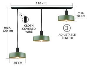 Пендел HAKI 3xE27/60W/230V зелен/черен