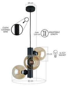 Пендел TUBE 3xE27/60W/230V черен/опушен бежов