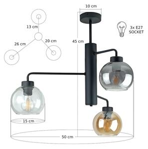 Висящ полилей FLEX 3xE27/60W/230V черен/опушен черен/опушен бежов/прозрачен