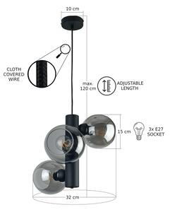 Пендел TUBE 3xE27/60W/230V черен/опушен черен