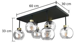 Полилей за повърхностен монтаж NESSA 6xE27/60W/230V черен/златист/прозрачен